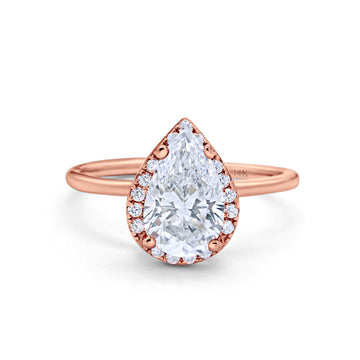 14K Rose Gold Teardrop Pear Wedding Ring Simulated Cubic Zirconia Size-7